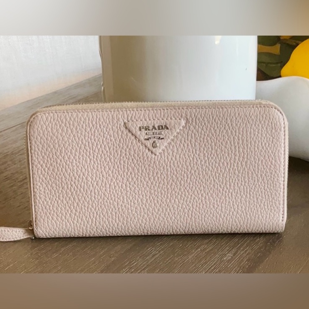 Prada Vitello Daino Leather Long Zip Wallet!